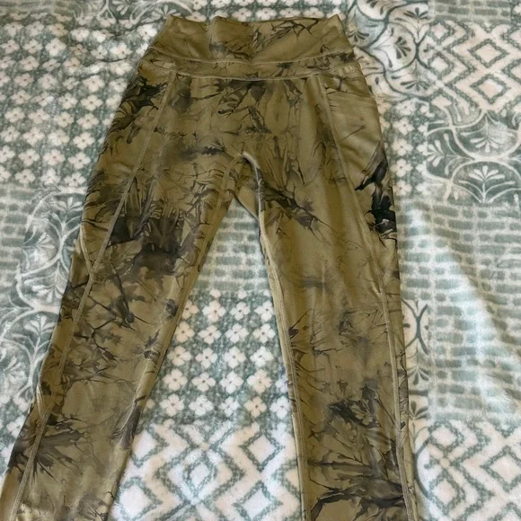 Alphalete Alphalux Pocket Leggings Tie Dye Cactus Green Brown Small - Picture 2 of 6
